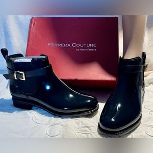 FERRERA COUTURE BLACK MARSALA ANKLE RAIN BOOTS